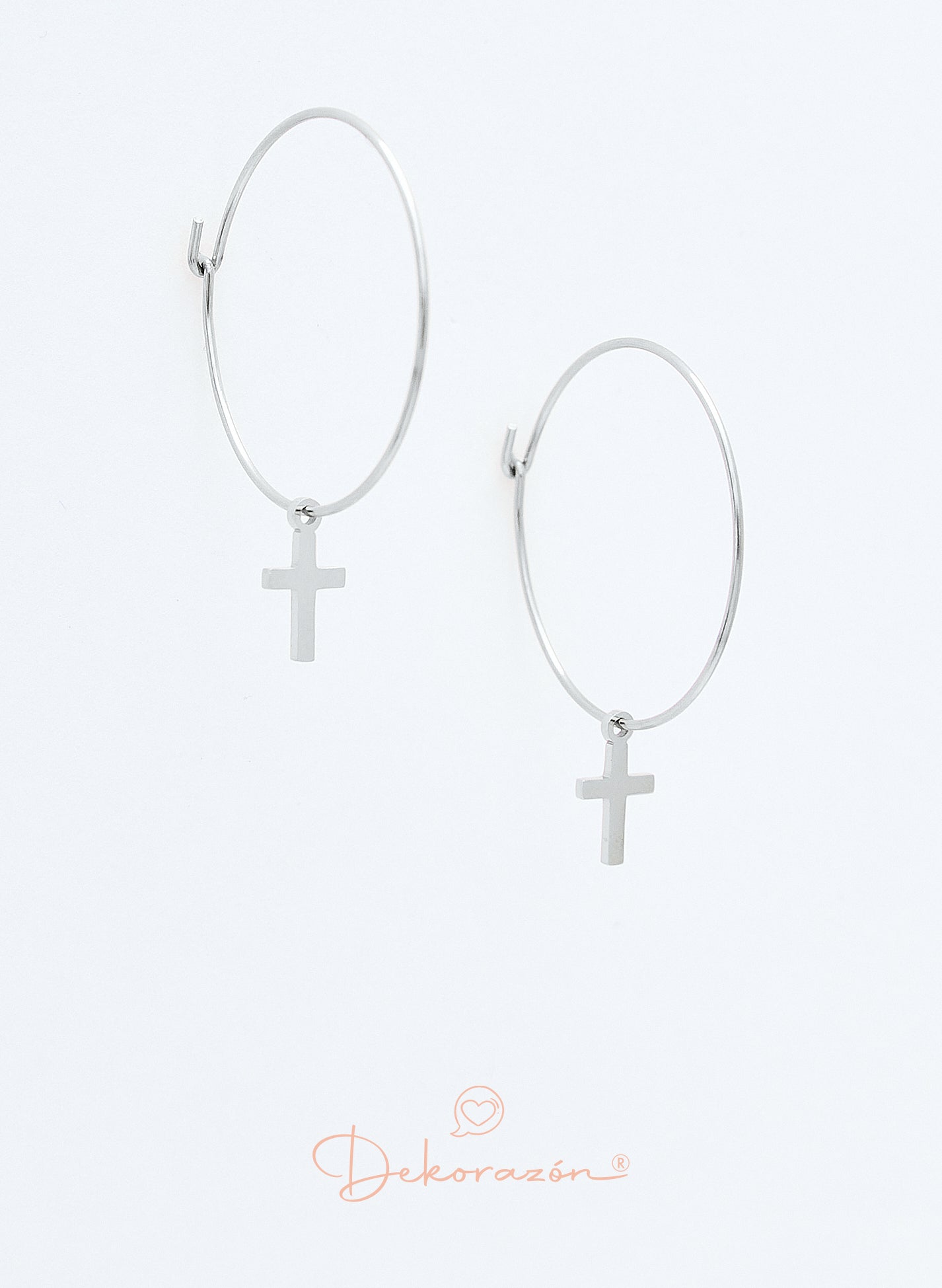 PENDIENTES ARO FINO CRUZ PLATEADO